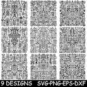 Aztec Hieroglyphs Art Symbols Writing Ritual Mexican PNG,SVG,EPS,Cricut,Silhouette,Cut,Engrave,Stencil,Sticker,Decal,Vector,Clipart,Print