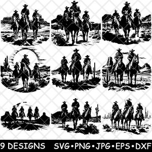 Cowboy Mojave Wüste Wilder Westen Waldläufer Outlaw Revolverheld Pferd SVG, Dxf, Eps, PNG, Cricut, Silhouette, Schneiden, Laser, Schablone, Aufbügeln, Clipart, Drucken