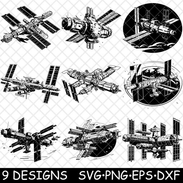 Space Station Outpost Satellite Cosmic Base Galactic Coaster Black White Laser File SVG Dxf PNG Glowforge Lightburn Cut Engrave Coaster Cnc