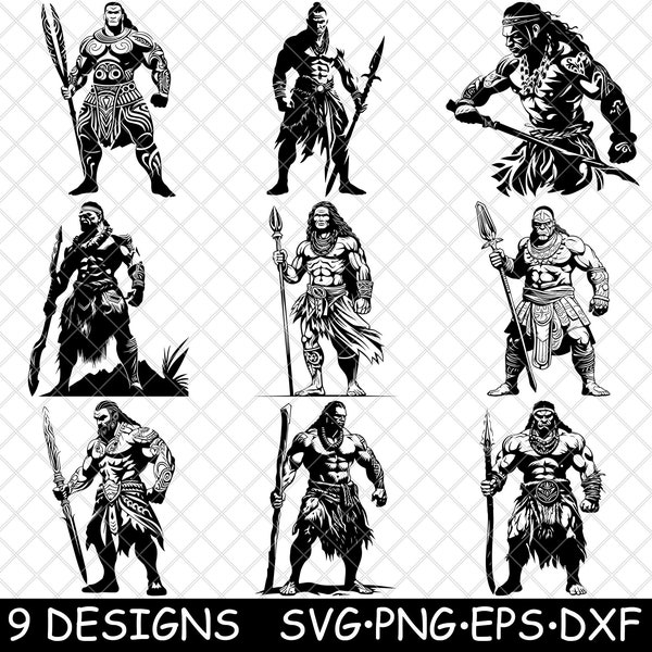 Samoan Native Warrior Polynesian Island Tribal Tongan Fighter  SVG,Dxf,Eps,PNG,Cricut,Silhouette,Cut,Laser,Stencil,Sticker,Clipart,Print