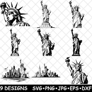 Statue of Liberty New York Freedom Torch Island Monument Laser File SVG PNG JPG Grayscale Burn Image Cut Vector Coaster Black White Cnc Wood