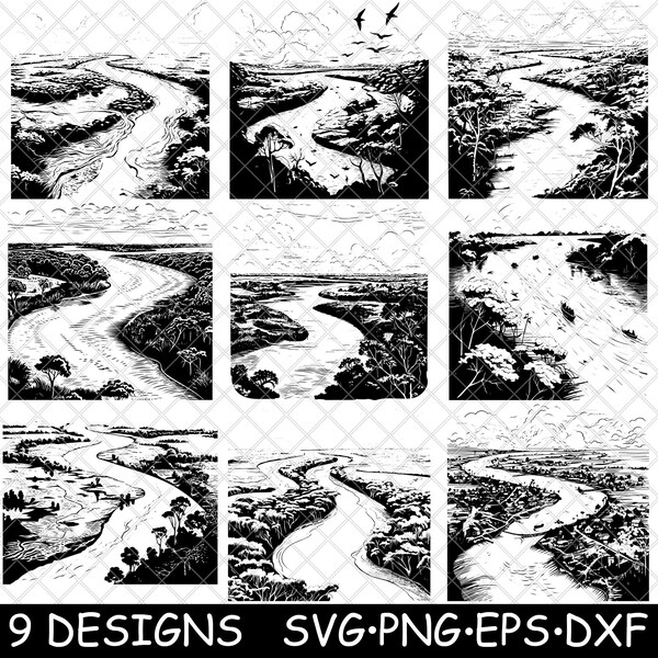 Amazon River Stream Basin Water Jungle Rainforest Coaster Black White Laser File SVG PNG Grayscale Burn Image Cut Cricut Coaster Cnc Wood