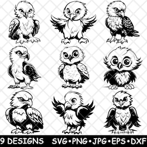Baby Eagle Hatchling Predator schattige baby vogel kuiken kunst laserbestand SVG PNG JPG grijswaarden afbeelding branden gesneden vector Coaster zwart wit CNC hout