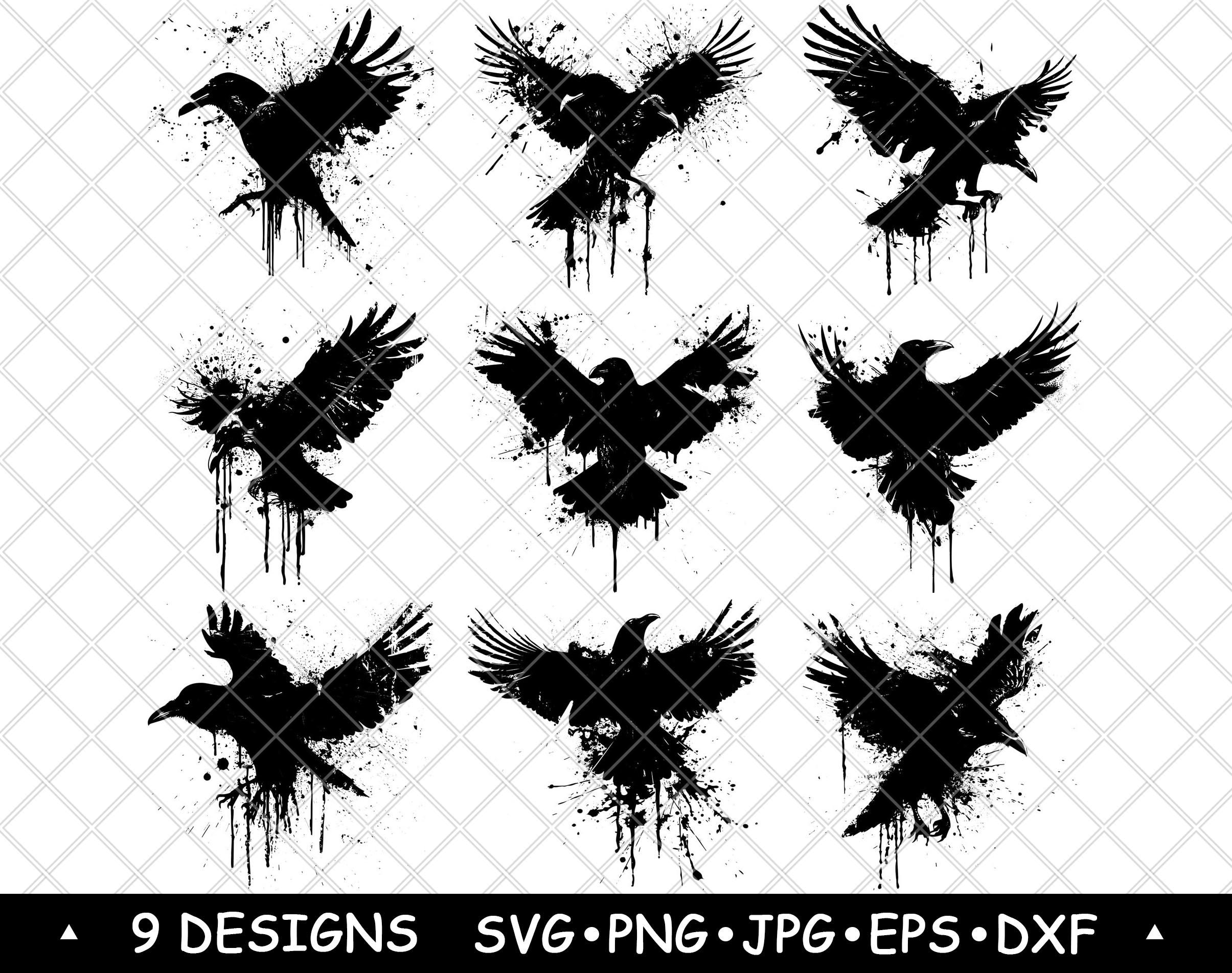Flying Raven Gothic Bird Crow Wildlife Ink Splatter Art Laser File