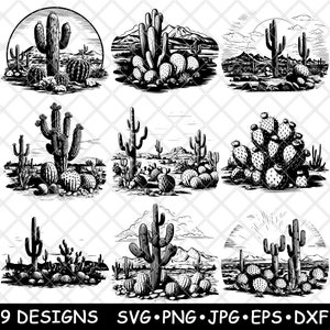 Saguaro Fico d'India Cactus Barrel Thorn Deserto Dryland Xerophyte SVG,Dxf,Eps,PNG,Cricut,Silhouette,Tagliare,Laser,Stencil,Termoadesivo,Clipart,Stampa