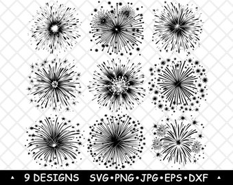 花火SVGバンドルお祝い爆発クリップアートスパークラーベクターアートパーティー装飾レーザー彫刻PNG