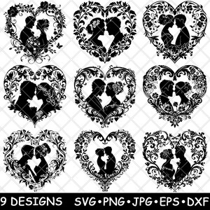 Coração em forma de videiras noiva noivo casamento floral casamento arquivo laser SVG PNG JPG tons de cinza imagem queimada corte vetor porta-copos preto branco cnc madeira