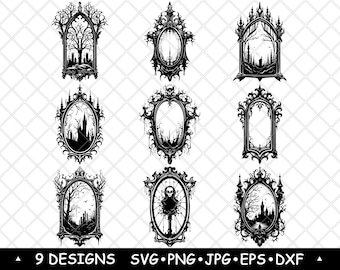 Gothic Mirror SVG Bundle Haunted Frame Clipart Dark Fantasy Art Vintage Ornate Laser Engraving