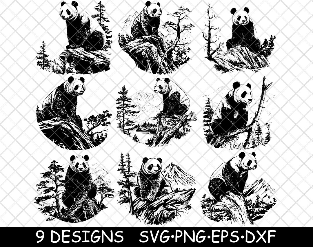 Giant Panda Tree Scene China Bamboo Bear Zoo Endangered Laser File SVG