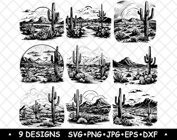 Sonoran Desert Arizona Arid Region Saguaro Cactus Cholla Dry Sand  SVG,Dxf,Eps,PNG,Cricut,Silhouette,Cut,Laser,Stencil,Sticker,Clipart,Print