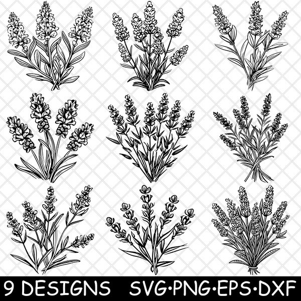 French Lavender Flower Bouquet Lavandula Herb Garden PNG,SVG,EPS,Cricut,Silhouette,Cut,Engrave,Stencil,Sticker,Decal,Vector,Clipart,Print