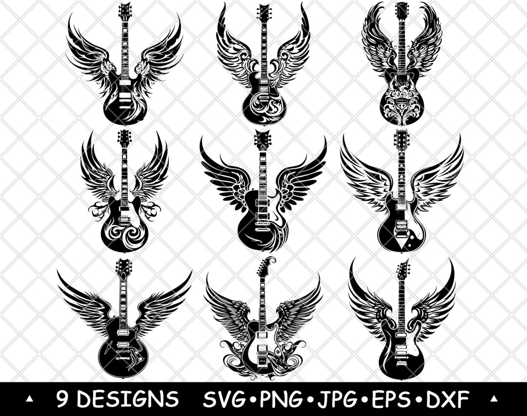 Guitar With Wings Vector Art - Rock Music Clipart for Stickers, Prints ...