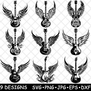 Elektrische gitaar Angel Celestial Music Heaven klassieke kunst laserbestand SVG PNG JPG grijswaarden afbeelding branden gesneden vector Coaster zwart wit CNC hout