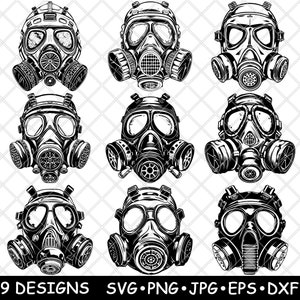 Atemschutzmaske Gasschutz Gesicht Chirurgisch Dystopie Laser Datei SVG PNG JPG Graustufen Brennen Bild Schnitt Vektor Untersetzer Schwarz Weiß Cnc Holz