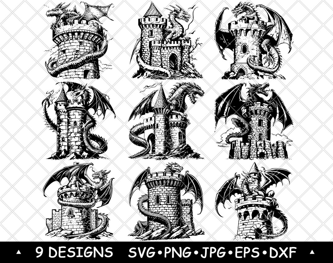 Dragon Castle Medieval Fortress Throne Palace Game Myth Laser File SVG ...