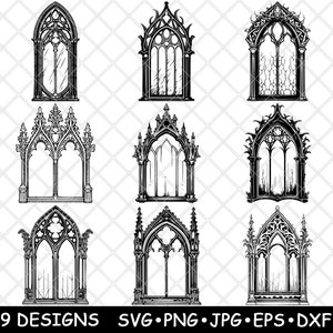 Ventana gótica victoriana embrujada, vidrio medieval espeluznante PNG, SVG, EPS, Cricut, silueta, corte, grabado, plantilla, pegatina, calcomanía, vector, clipart, impresión