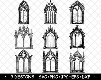 Gothic Victorian Window Haunted Eerie Medieval Glass PNG,SVG,EPS,Cricut,Silhouette,Cut,Engrave,Stencil,Sticker,Decal,Vector,Clipart,Print