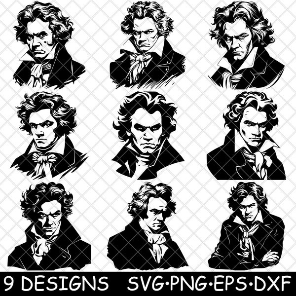 Ludwig Van Beethoven Composer Piano Ninth Sonata Ode Joy Concerto SVG,Dxf,Eps,PNG,Cricut,Silhouette,Cut,Laser,Stencil,Sticker,Clipart,Print