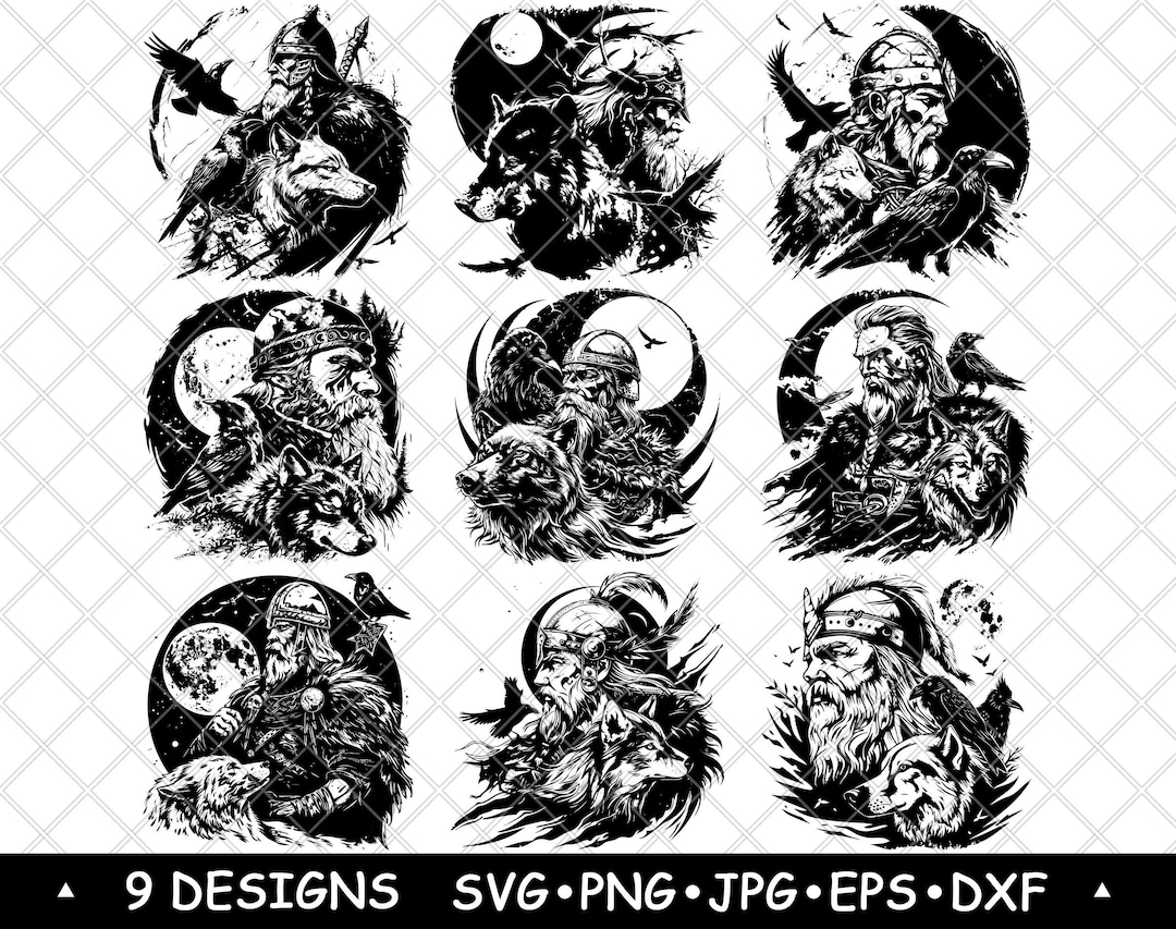 Viking Warrior SVG Norse Wolf Clipart Raven Berserker Vector Art