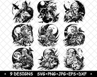 Viking Warrior Norse Odin Raven Wolf Designs Berserker Vector Nordic Laser Engraving Cricut Files