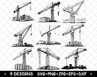 Construction Crane SVG Tower Crane Silhouettes Building Site Vector Laser Engraving Cricut Files
