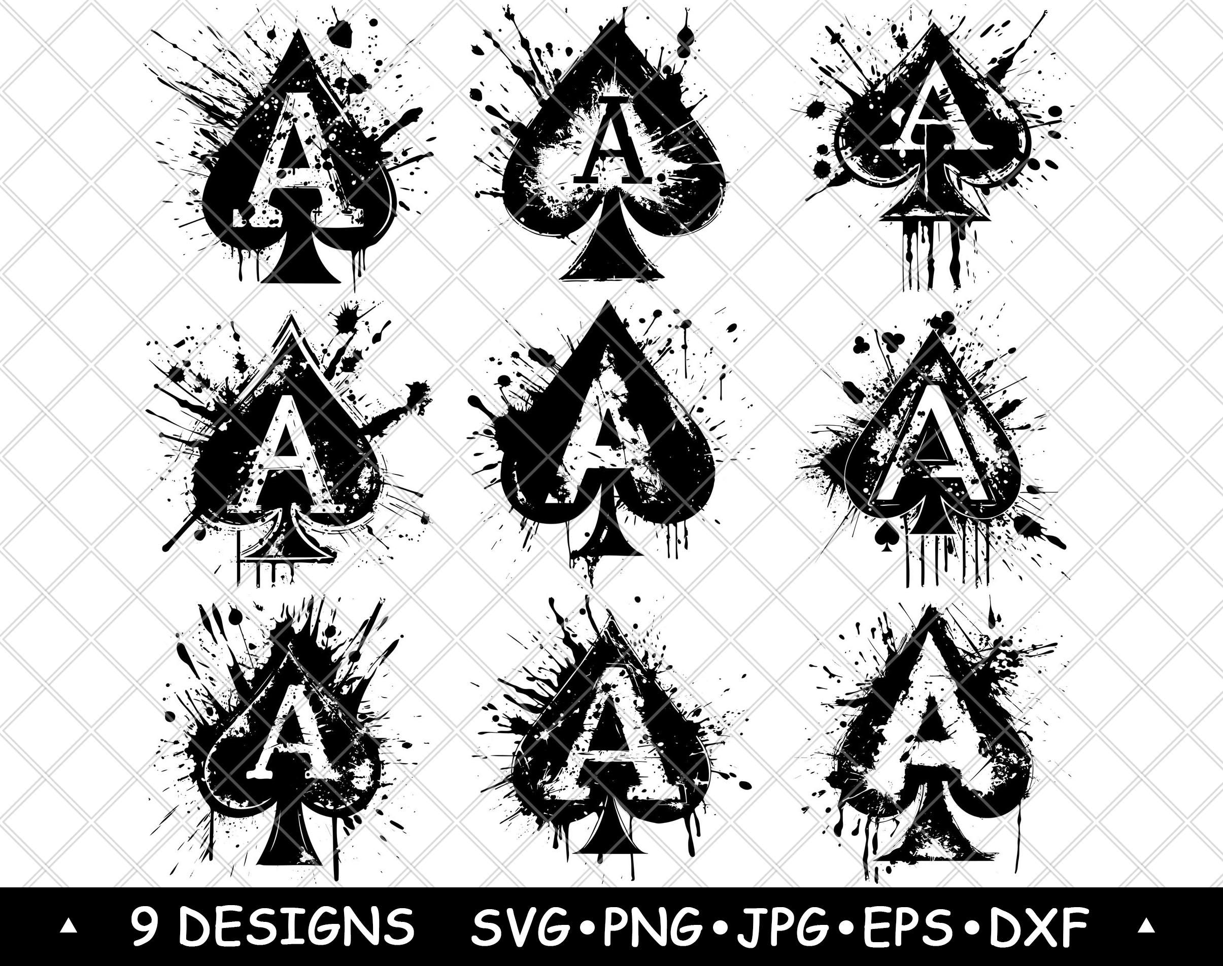 Letter A Spade Alphabet Plating Cards Ace Ink Splatter Laser File SVG ...