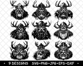 Viking Warrior SVG Bundle Antler Helmet Norse Berserker Clipart Fantasy Raider Vector Laser Engraving
