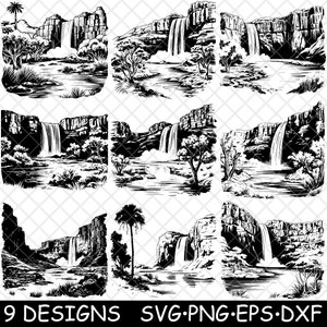 Havasu Falls Supai Grand Canyon Wasserfall Arizona River Laserdatei SVG PNG JPG Graustufen Brennen Bild Schnitt Untersetzer Schwarz Weiß Cnc Holz