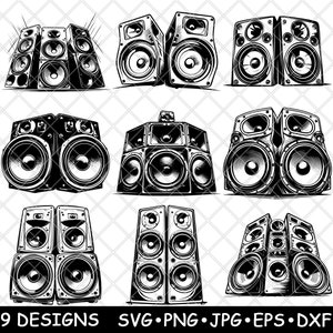 Sistema de som de alto-falante Dispositivo de áudio Estúdio Pro Bluetooth Laser Arquivo SVG PNG JPG Tons de cinza Imagem de gravação Corte Vetor Coaster Preto Branco Cnc Madeira
