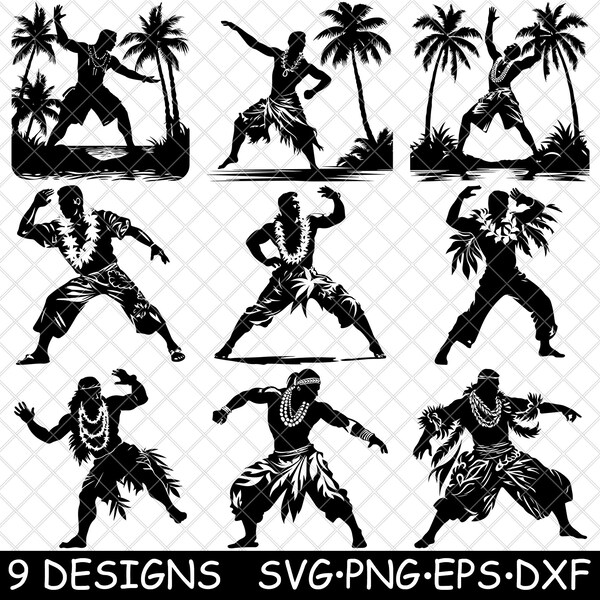 Polynésien hawaïen Hula danse masculine tahitienne Samoan Native Maori SVG,Dxf,Eps,PNG,Cricut,Silhouette,Cut,Laser,Pochoir,Iron-on,Clipart,Print