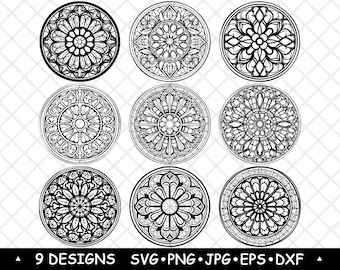 Mandala rozenvenster SVG-bundel | Ingewikkelde ronde bloemmotieven voor cricut, lasersnijden en muurkunst
