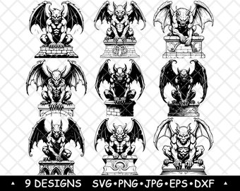 Gargoyle Gothic Stone Statue Grotesque Sculpted Medieval Laser File SVG PNG JPG Grayscale Burn Image Cut Vector Coaster Black White Cnc Wood