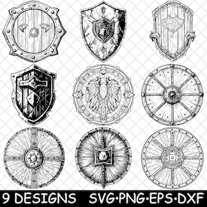 Middeleeuws schild Viking ridder Romeinse Keltische kam hout Fantasy SVG, DXF, Eps, PNG, Cricut, silhouet, snede, laser, Glowforge, Lightburn, clipart, print