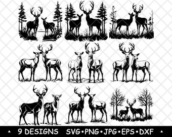 Para jeleni SVG Jeleń i łania Clipart Las Dzika przyroda Wektor Rustykalny Projekt Grawerowania Laserowego