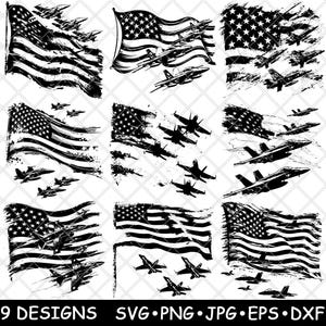 American Flag Fighter Jets Military Patriotism Air Force Laser File SVG PNG JPG Grayscale Burn Image Cut Vector Coaster Black White Cnc Wood