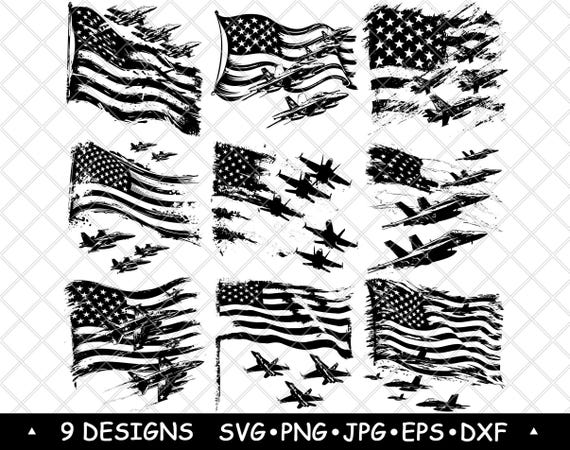 American Flag Fighter Jets Military Patriotism Air Force Laser File SVG PNG JPG Grayscale Burn Image Cut Vector Coaster Black White Cnc Wood