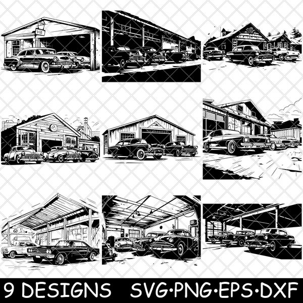 Car Garage Repair Shop Collection Care Center Servicing Auto Body SVG,Dxf,Eps,PNG,Cricut,Silhouette,Cut,Laser,Stencil,Iron-on,Clipart,Print