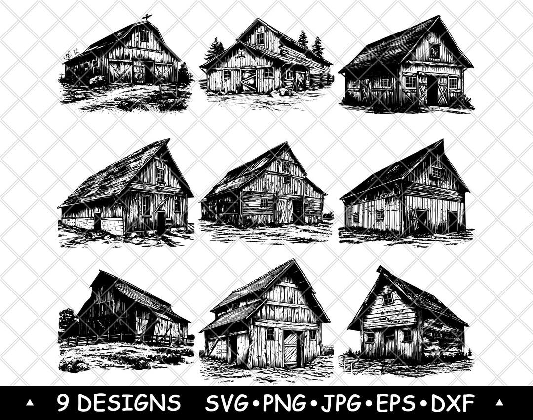 Rustic Barn Vector Bundle | Vintage Farmhouse Pngs for Laser Engraving ...