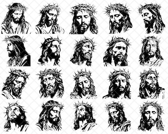 Crown of Thorns SVG Bundle Sacred Portrait Clipart Christian Jesus Vector Religious Laser Engraving