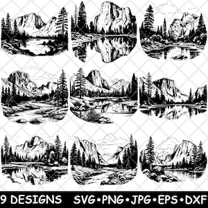 Yosemite National Park Valley Giant Sequoias Glacier Point Nevada SVG,Dxf,Eps,PNG,Cricut,Silhouette,Cut,Laser,Stencil,Sticker,Clipart,Print
