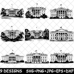 Casa Branca, Presidente dos EUA, Mansão, Edifício, Washington D.C. SVG, Dxf, Eps, PNG, Cricut, Silhueta, Corte, Laser, Estêncil, Adesivo, Clip-art, Impressão
