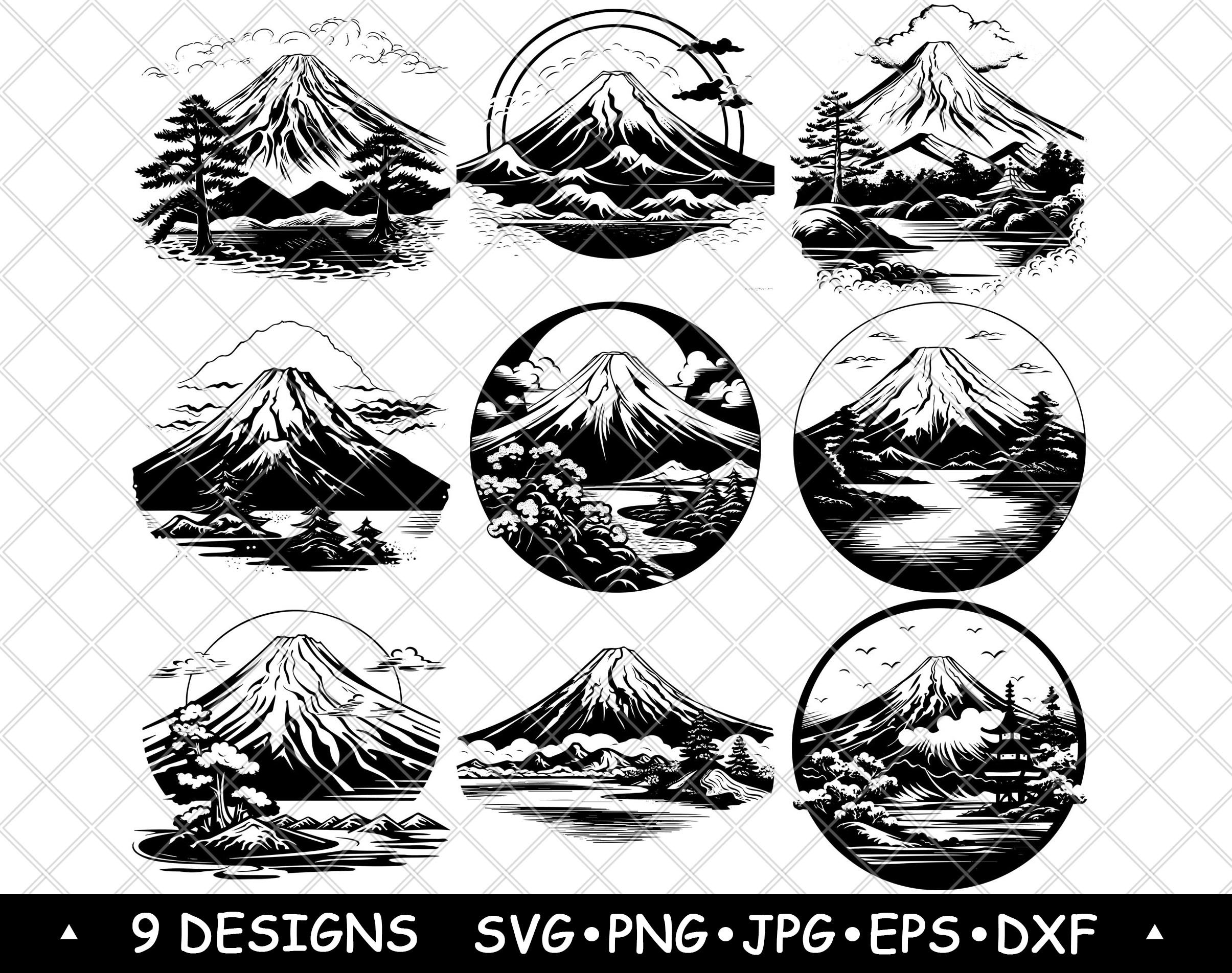 Mount Fuji SVG Japanese Mountain Clipart Lake Landscape Vector