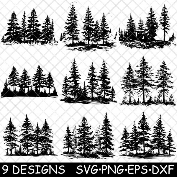 Pins Evergreen Forest Conifères Cônes de Noël PNG, SVG, EPS, Cricut, Silhouette, Couper, Graver, Pochoir, Autocollant, Décalque, Vecteur, Clipart, Imprimer