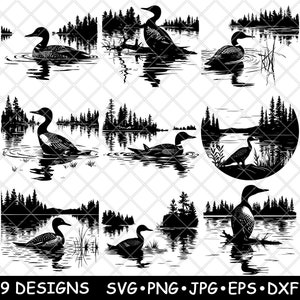 Common Loon Lake Waterbird Diver Aquatic Migratory Fowl Laser File SVG PNG JPG Grayscale Burn Image Cut Vector Coaster Black White Cnc Wood