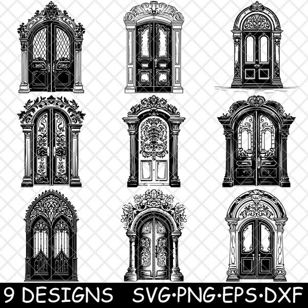 Victorian Door Medieval Ancient Middle Age Old Gothic Stone Iron SVG,DXF,Eps,PNG,Cricut,Silhouette,Cut,Laser,Stencil,Sticker,Clipart,Print