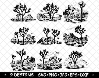 Joshua Tree SVG Mojave Desert Landscape Silhouettes Southwest Nature Vector Laser Engraving Cricut Files