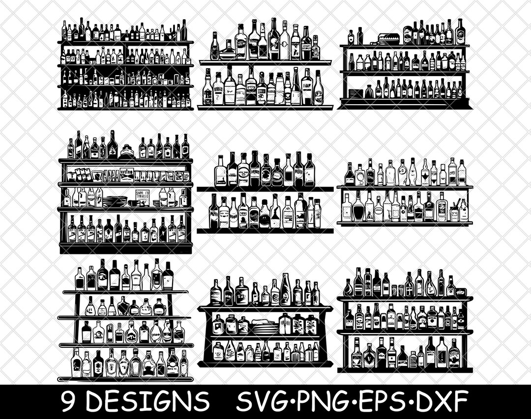 Liquor Bar Cocktail Pub Rack Tavern Wine Drinks Bottle Beverage Svg,dxf