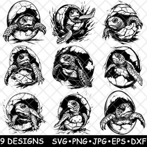 Babyschildpad schildpad spleet eierschaal jongen schattig geboorte laserbestand SVG PNG JPG grijswaarden afbeelding branden gesneden vector Coaster zwart wit CNC hout