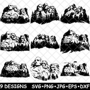 Mount Rushmore National Memorial President Sculpture Landmark SVG,Dxf,Eps,PNG,Cricut,Silhouette,Cut,Laser,Stencil,Sticker,Clipart,Print