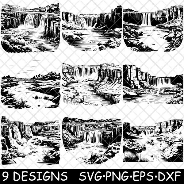 Great Shoshone Falls West Niagara Twin Falls Idaho Waterfall View SVG,Dxf,Eps,PNG,Cricut,Silhouette,Cut,Laser,Stencil,Iron-on,Clipart,Print